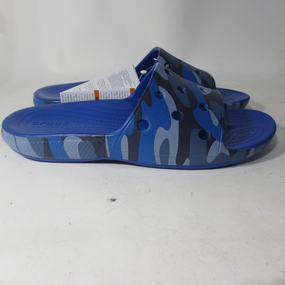Crocs Slides Mens 9 Blue Camo New Camouflage Comfort Sandals Flip Flop Casual - Picture 4 of 10
